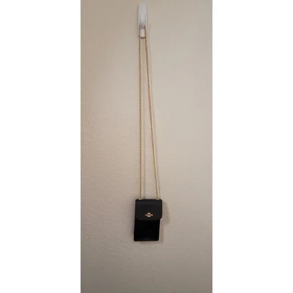 NEW Coach Signature BLACK LEATHER North South Phone Crossbody NWT MSRP-$195